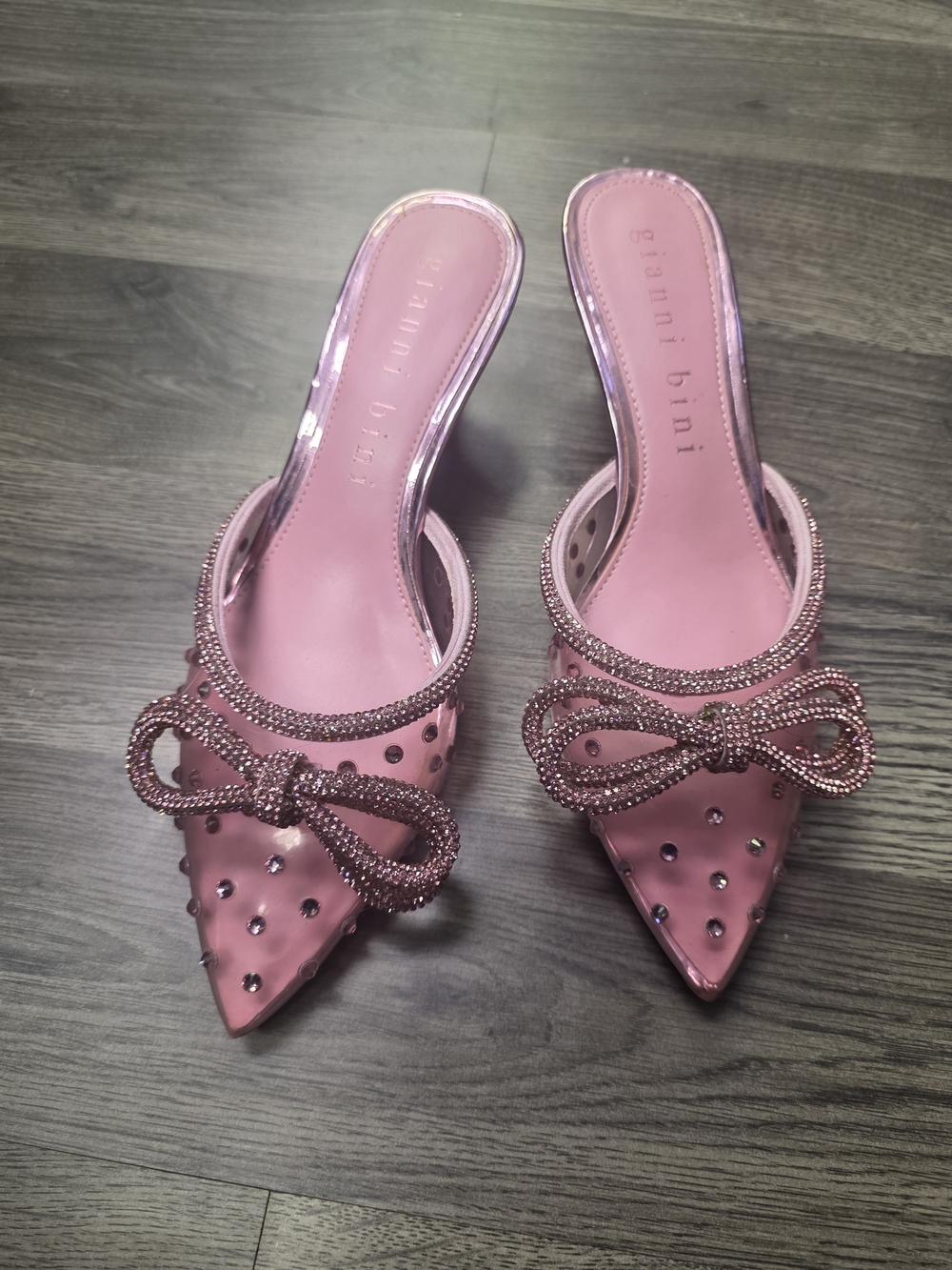 Gianni Bini Blush Pink Pointed-Toe Bow Slip-On Mules